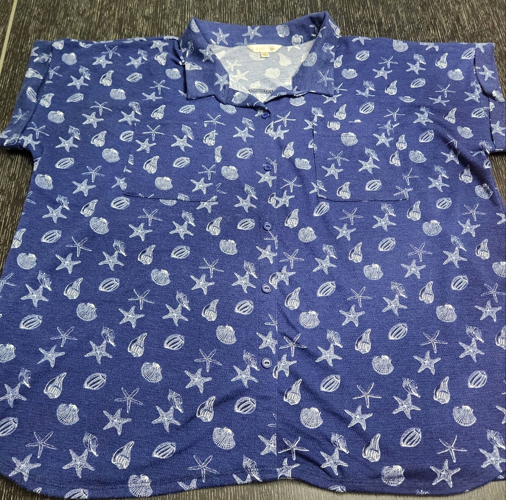 Blue Nautical Casual Button Down Shirt